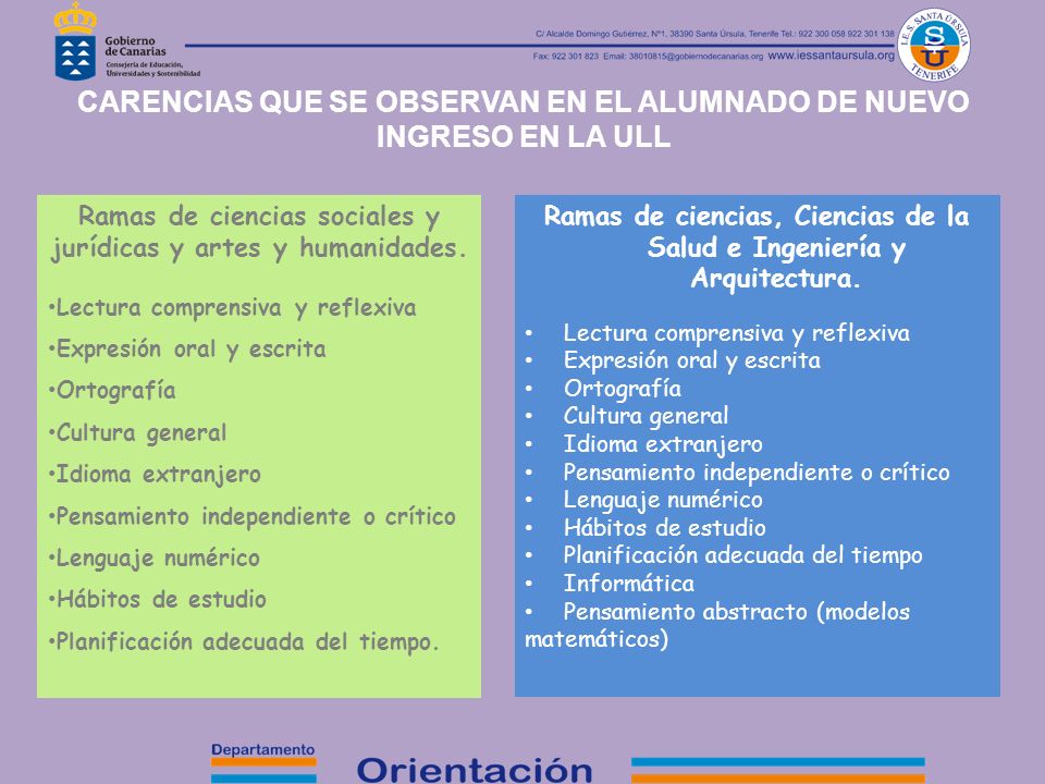 CARENCIAS QUE SE OBSERVAN EN EL ALUMNADO DE NUEVO INGRESO EN LA ULL