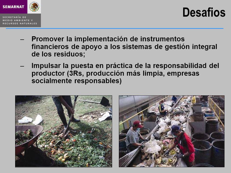 Desafios Promover la implementación de instrumentos financieros de apoyo a los sistemas de gestión integral de los residuos;