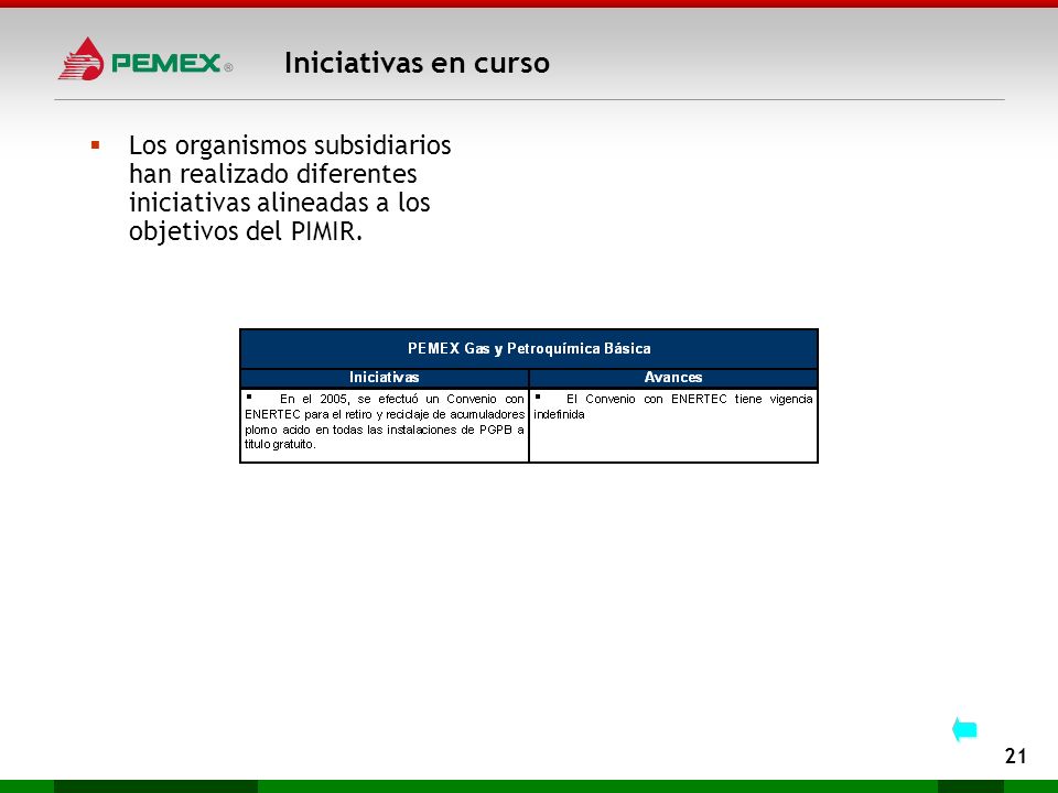 Iniciativas en curso Los organismos subsidiarios han realizado diferentes iniciativas alineadas a los objetivos del PIMIR.