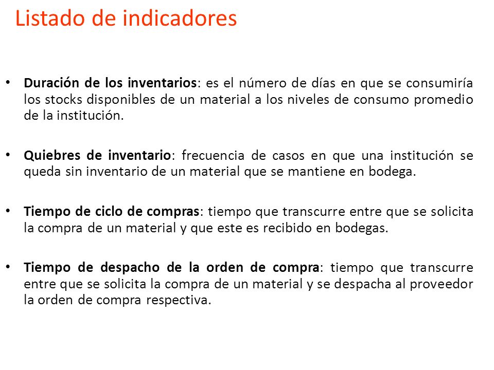 Listado de indicadores