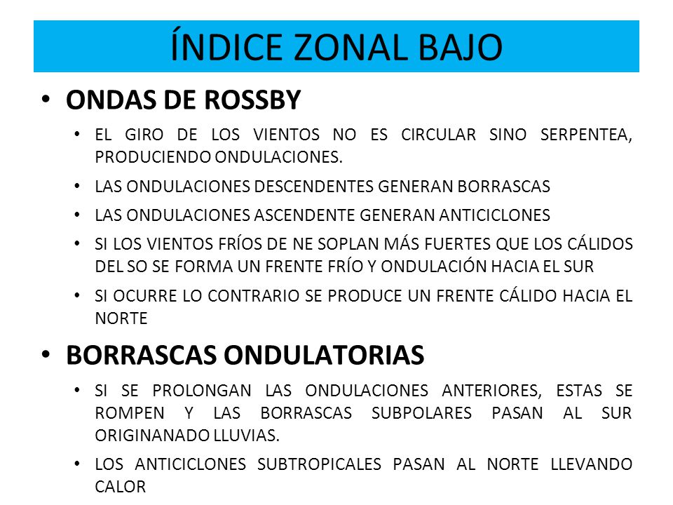 ÍNDICE ZONAL BAJO ONDAS DE ROSSBY BORRASCAS ONDULATORIAS