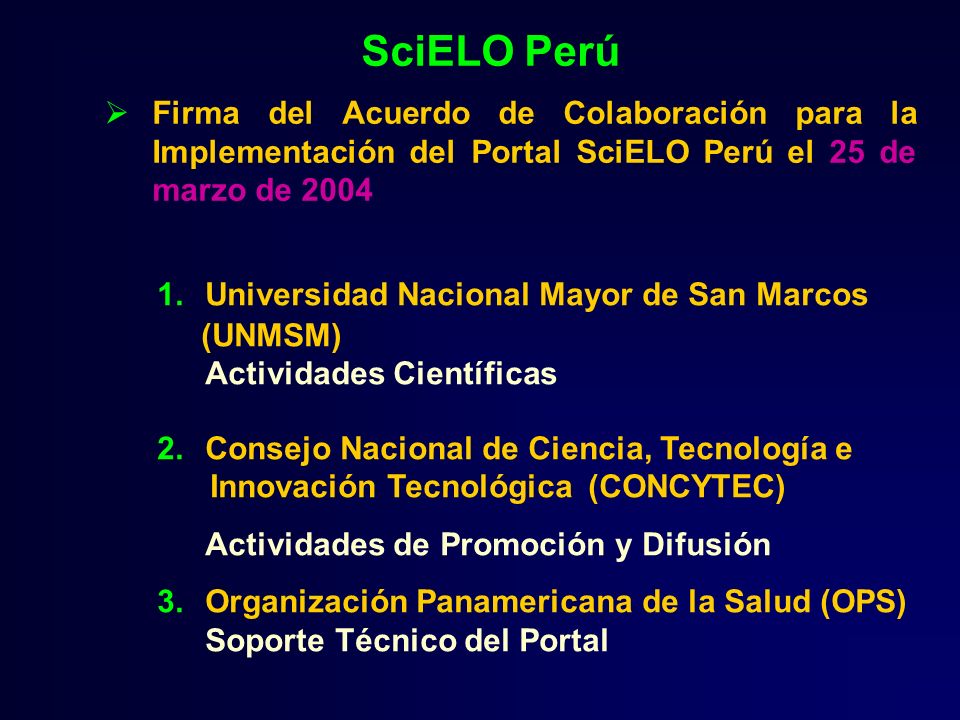 SciELO Perú Firma del Acuerdo de Colaboración para la Implementación del Portal SciELO Perú el 25 de marzo de