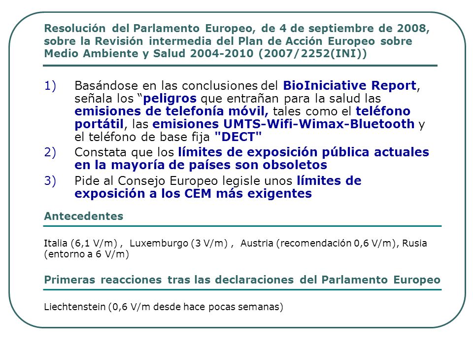 Resolución del Parlamento Europeo, de 4 de septiembre de 2008, sobre la Revisión intermedia del Plan de Acción Europeo sobre Medio Ambiente y Salud (2007/2252(INI))