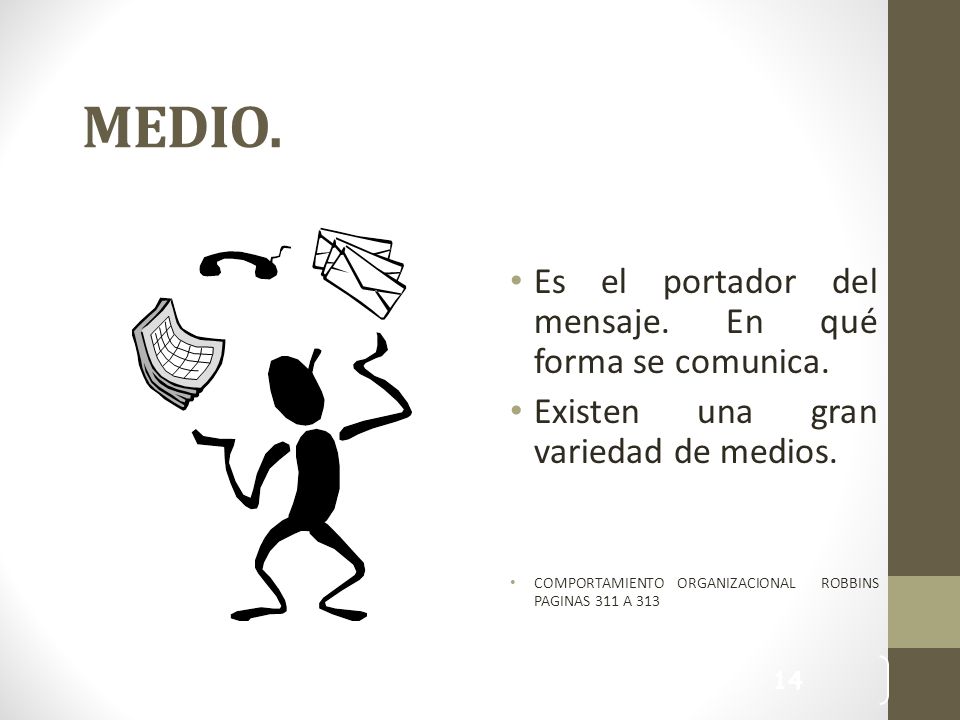 MEDIO. Es el portador del mensaje. En qué forma se comunica.