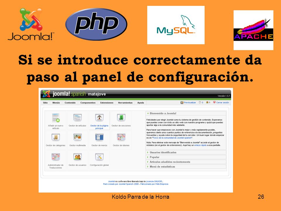 Si se introduce correctamente da paso al panel de configuración.