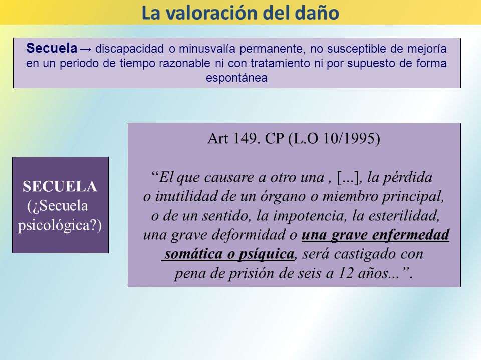 La valoración del daño Art 149. CP (L.O 10/1995)