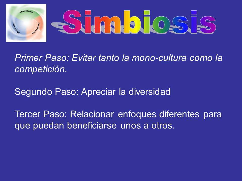 Simbiosis Primer Paso: Evitar tanto la mono-cultura como la competición. Segundo Paso: Apreciar la diversidad.