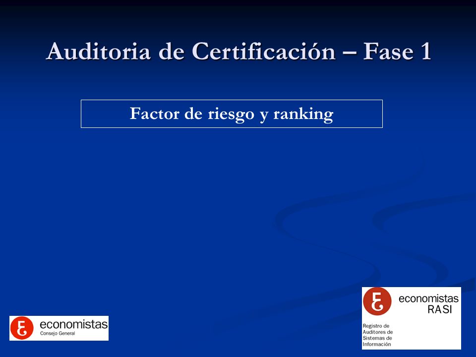 Auditoria de Certificación – Fase 1 Factor de riesgo y ranking