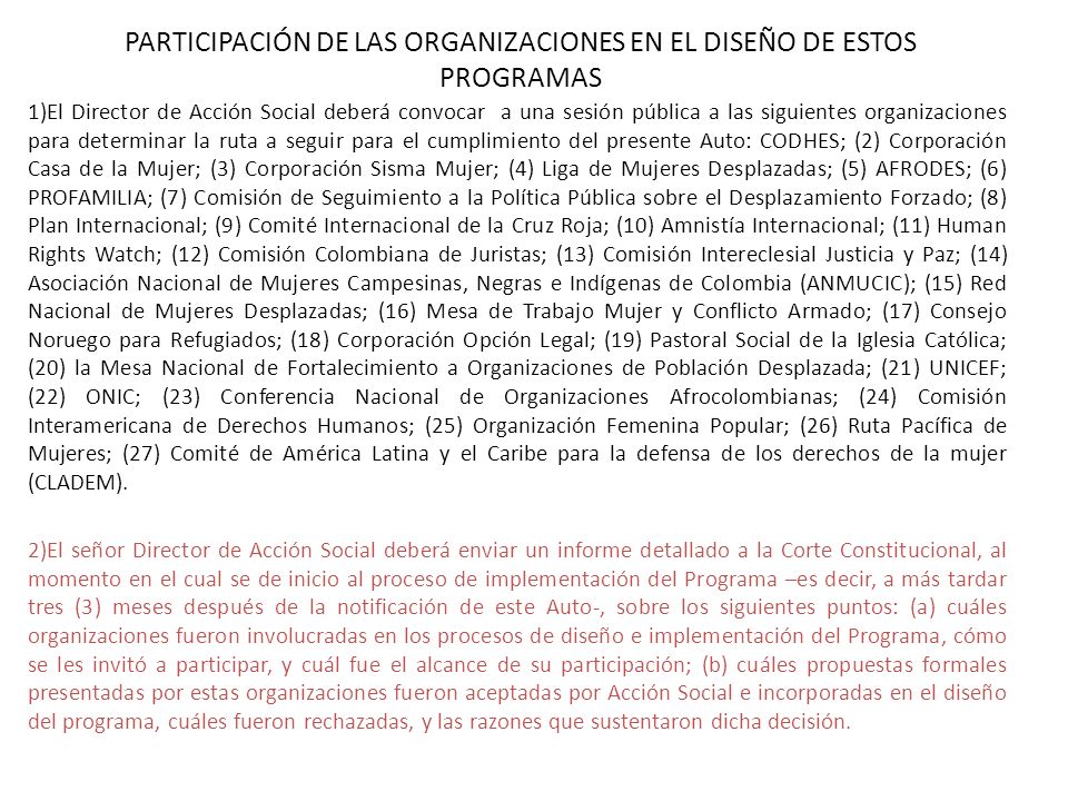 PARTICIPACIÓN DE LAS ORGANIZACIONES EN EL DISEÑO DE ESTOS PROGRAMAS