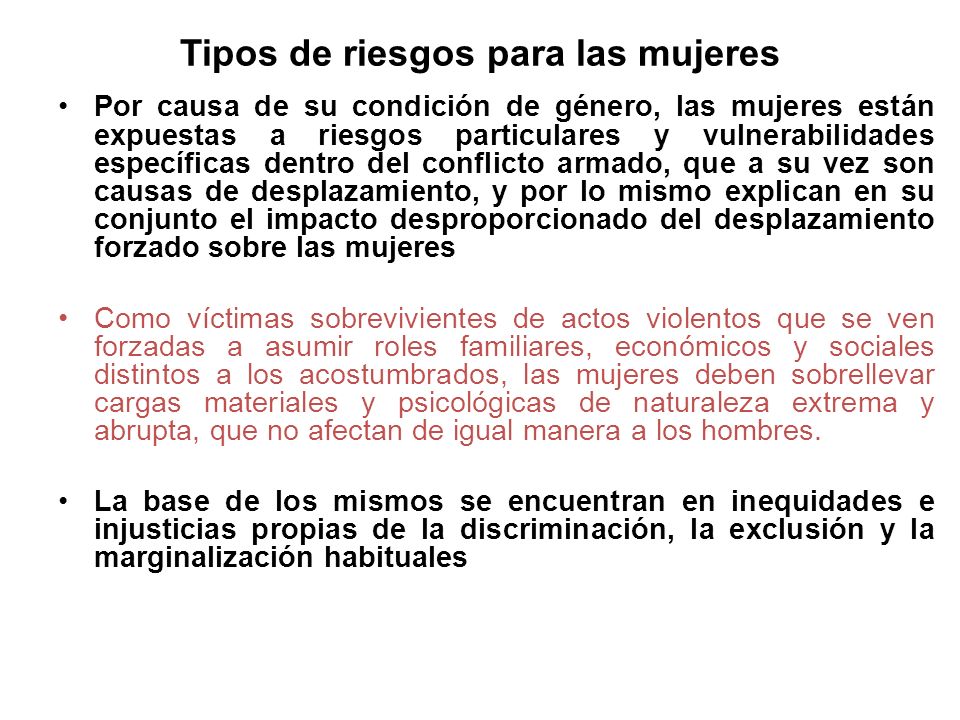 Tipos de riesgos para las mujeres