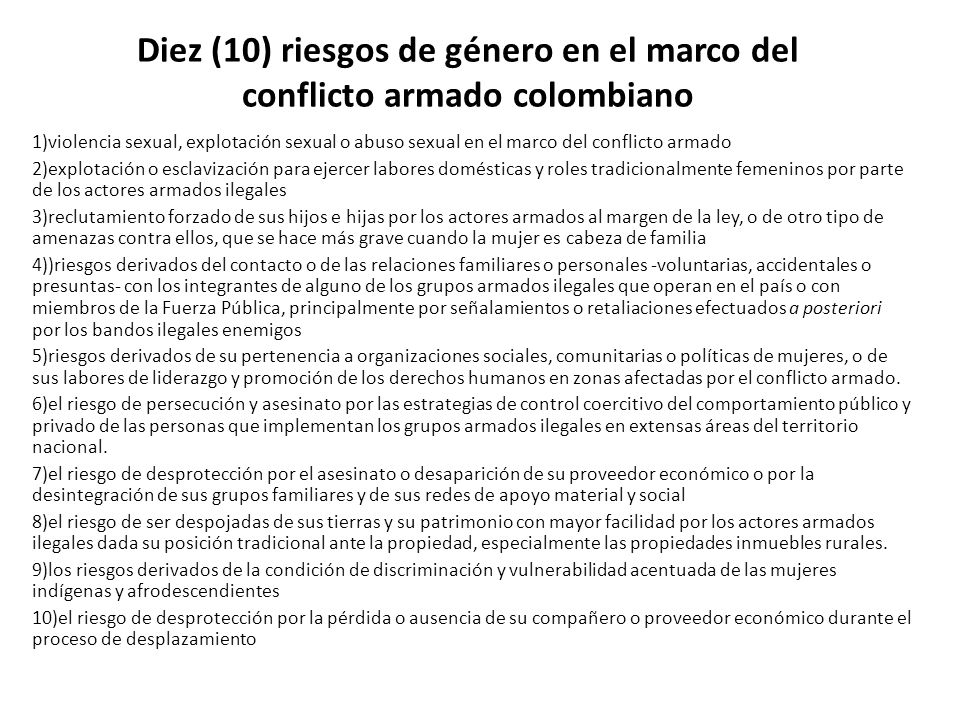 Diez (10) riesgos de género en el marco del conflicto armado colombiano