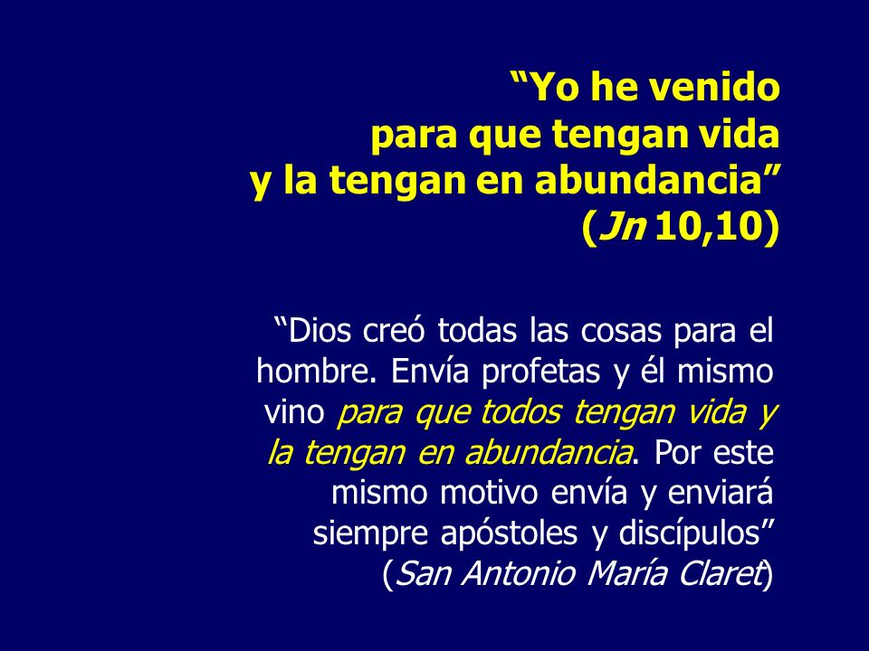 Yo he venido para que tengan vida y la tengan en abundancia (Jn 10,10)