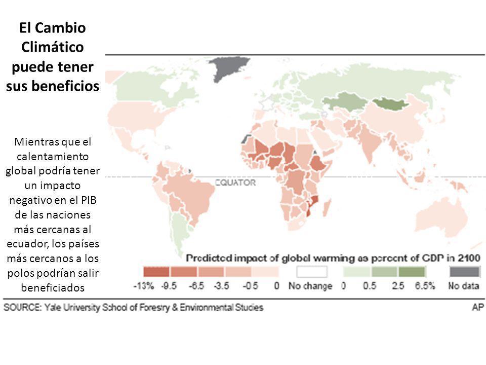 El Cambio Climático puede tener sus beneficios Mientras que el calentamiento global podría tener un impacto negativo en el PIB de las naciones más cercanas al ecuador, los países más cercanos a los polos podrían salir beneficiados