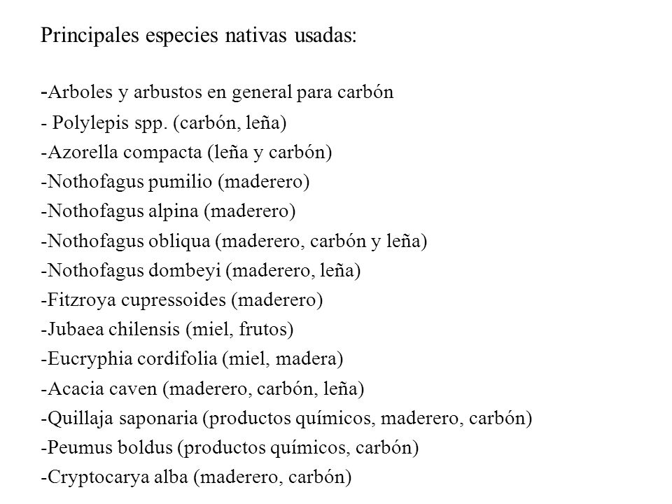 Principales especies nativas usadas: