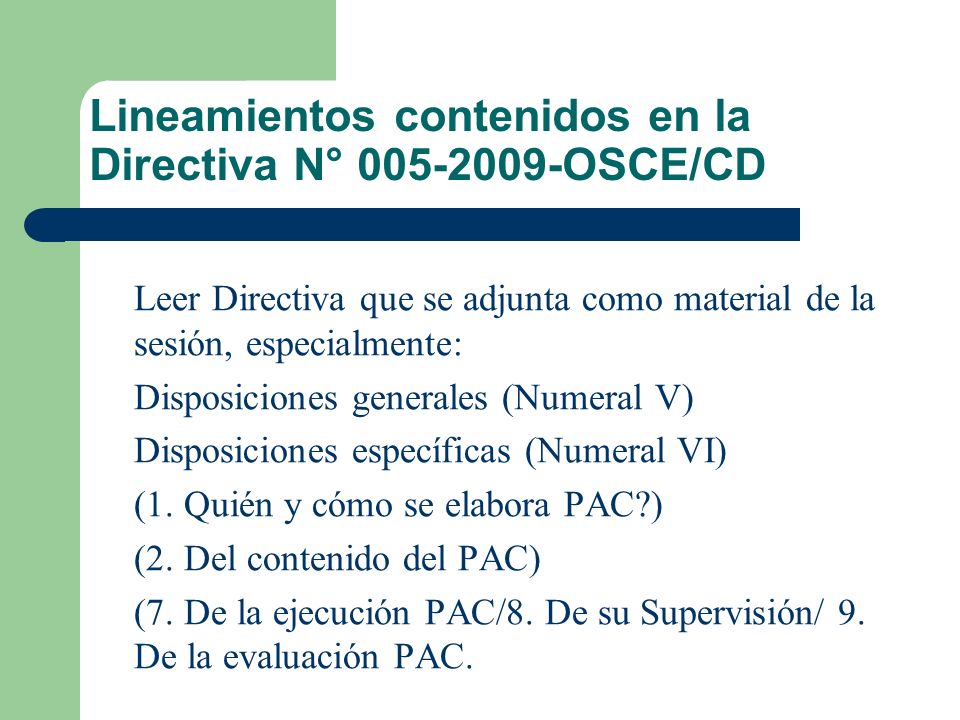 Lineamientos contenidos en la Directiva N° OSCE/CD