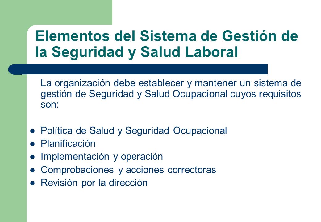 Elementos del Sistema de Gestión de la Seguridad y Salud Laboral