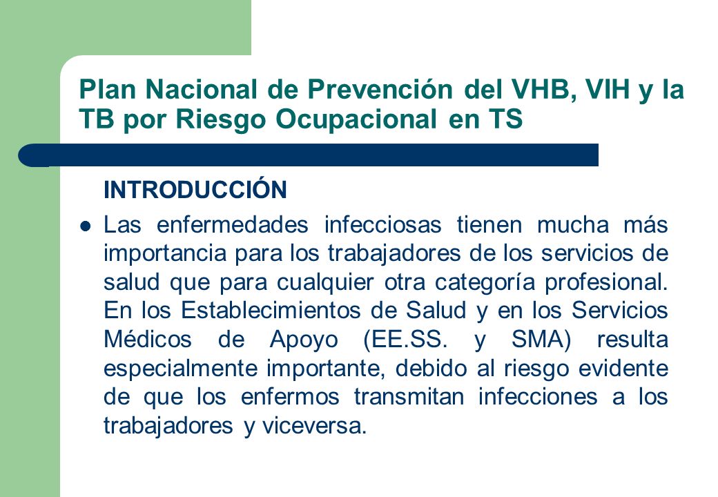 Plan Nacional de Prevención del VHB, VIH y la TB por Riesgo Ocupacional en TS