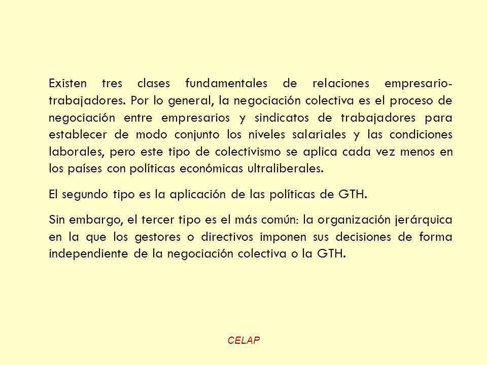 El segundo tipo es la aplicación de las políticas de GTH.
