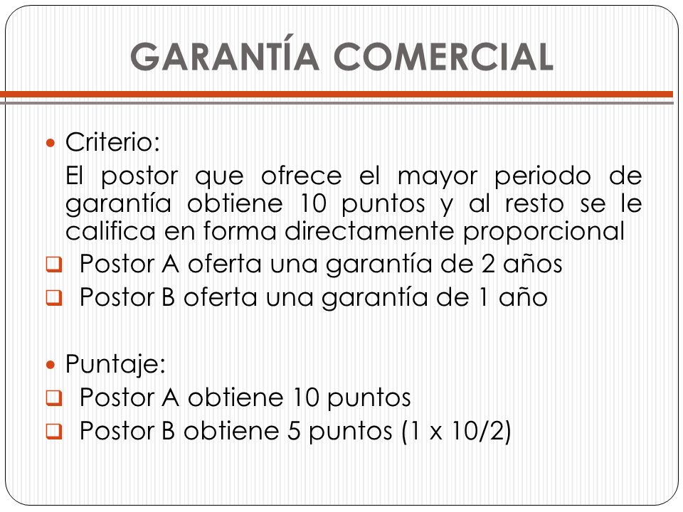 GARANTÍA COMERCIAL Criterio: