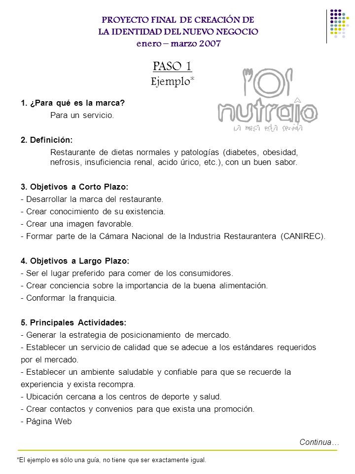 PROYECTO FINAL DE CREACIÓN DE LA IDENTIDAD DEL NUEVO NEGOCIO enero – marzo 2007
