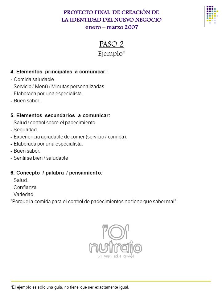 PROYECTO FINAL DE CREACIÓN DE LA IDENTIDAD DEL NUEVO NEGOCIO enero – marzo 2007