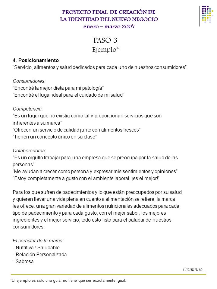 PROYECTO FINAL DE CREACIÓN DE LA IDENTIDAD DEL NUEVO NEGOCIO enero – marzo 2007