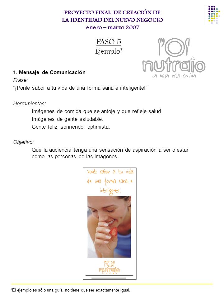 PROYECTO FINAL DE CREACIÓN DE LA IDENTIDAD DEL NUEVO NEGOCIO enero – marzo 2007