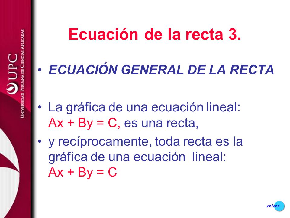 Ecuación de la recta 3. ECUACIÓN GENERAL DE LA RECTA