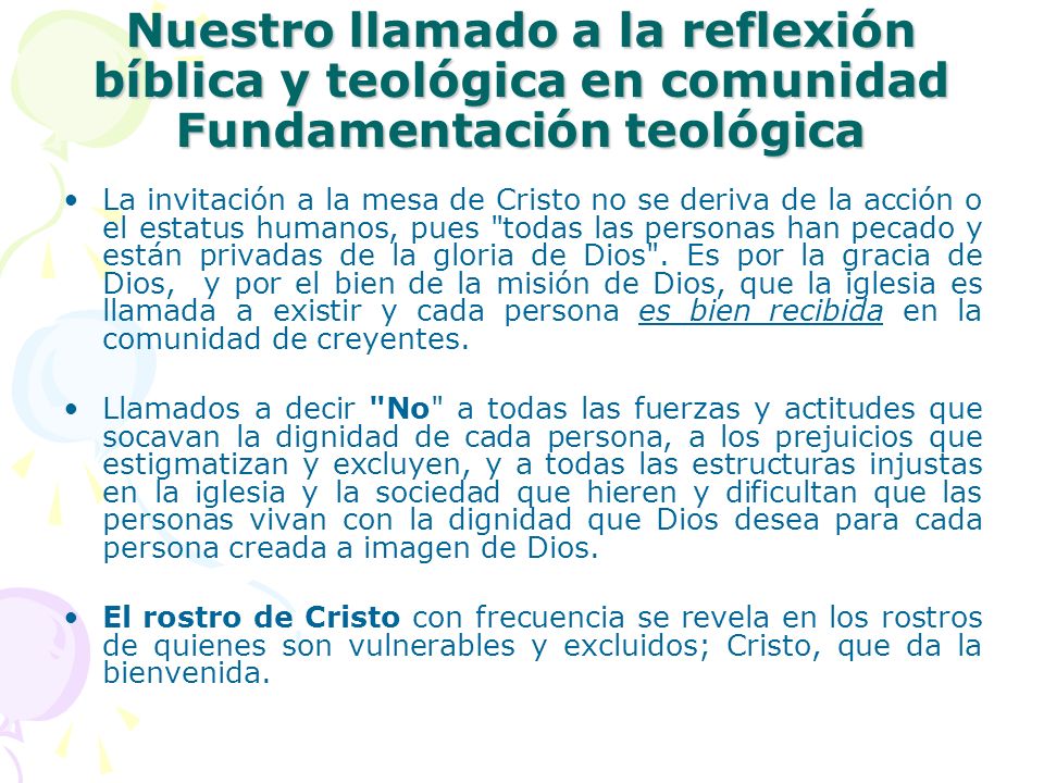 Nuestro llamado a la reflexión bíblica y teológica en comunidad Fundamentación teológica