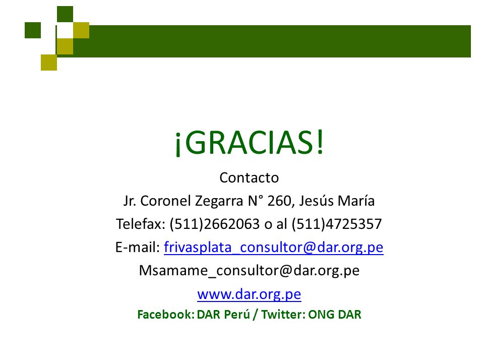 Facebook: DAR Perú / Twitter: ONG DAR