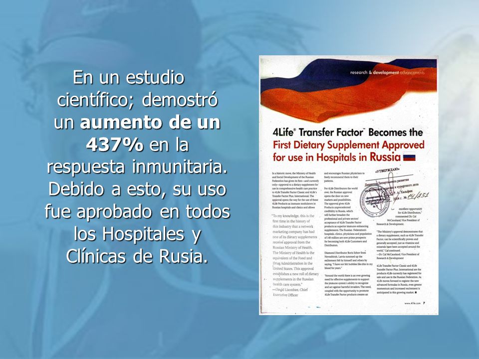 En un estudio científico; demostró un aumento de un 437% en la respuesta inmunitaria.