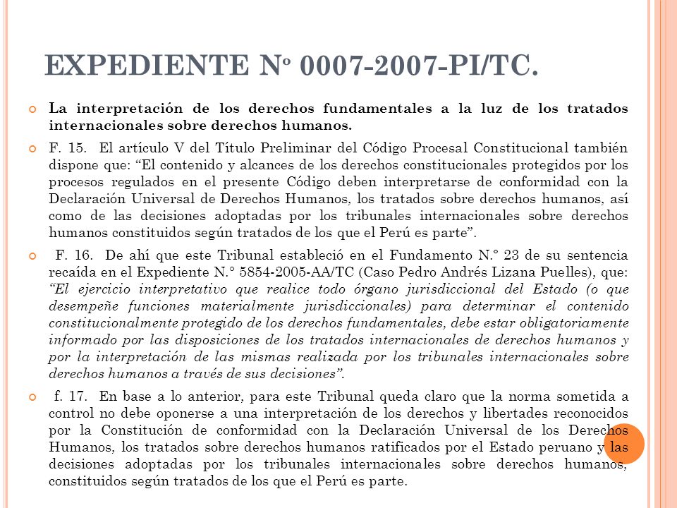 EXPEDIENTE Nº PI/TC. La interpretación de los derechos fundamentales a la luz de los tratados internacionales sobre derechos humanos.
