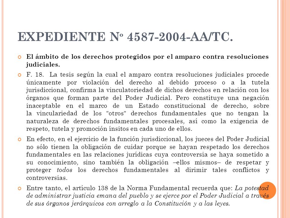 EXPEDIENTE Nº AA/TC. El ámbito de los derechos protegidos por el amparo contra resoluciones judiciales.