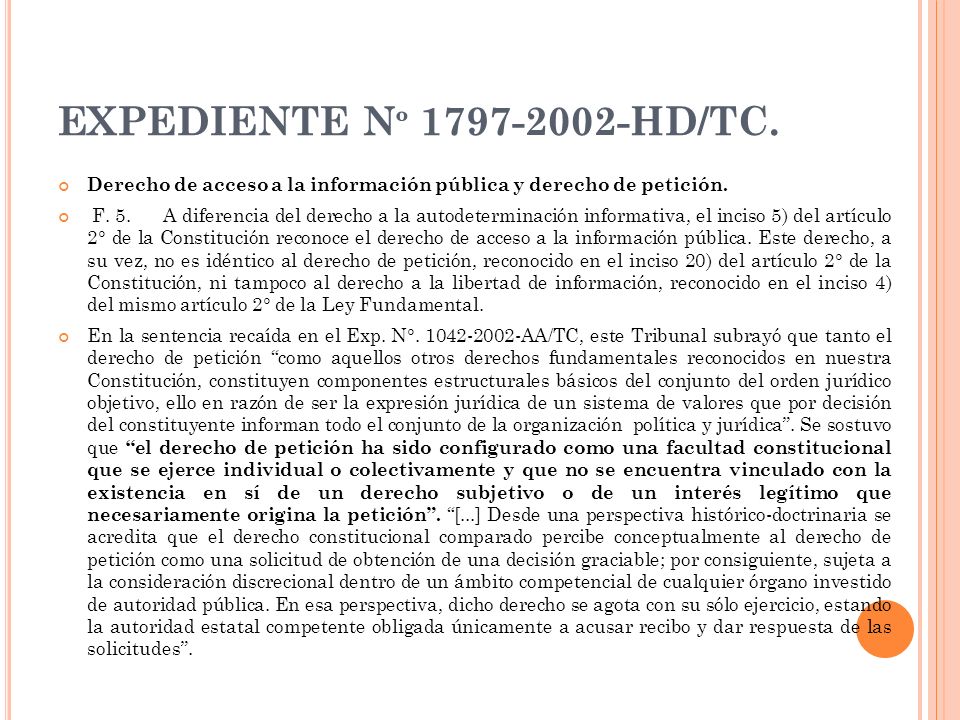 EXPEDIENTE Nº HD/TC. Derecho de acceso a la información pública y derecho de petición.