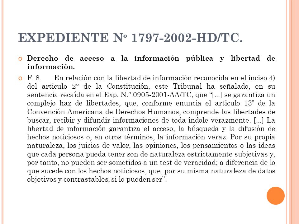 EXPEDIENTE Nº HD/TC. Derecho de acceso a la información pública y libertad de información.