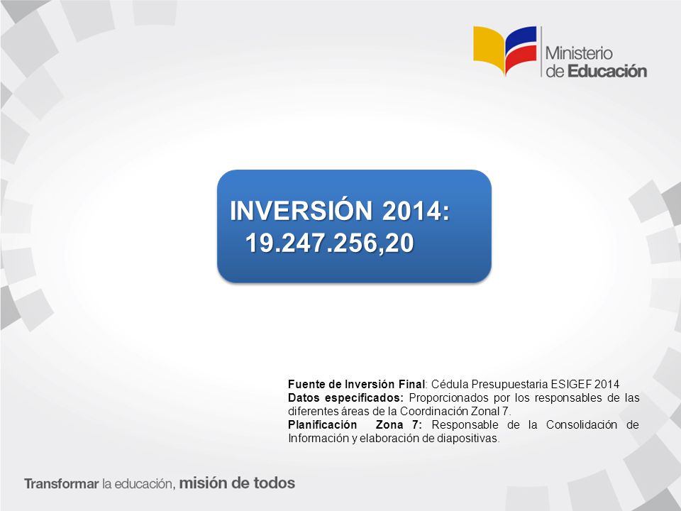 INVERSIÓN 2014: ,20. Fuente de Inversión Final: Cédula Presupuestaria ESIGEF