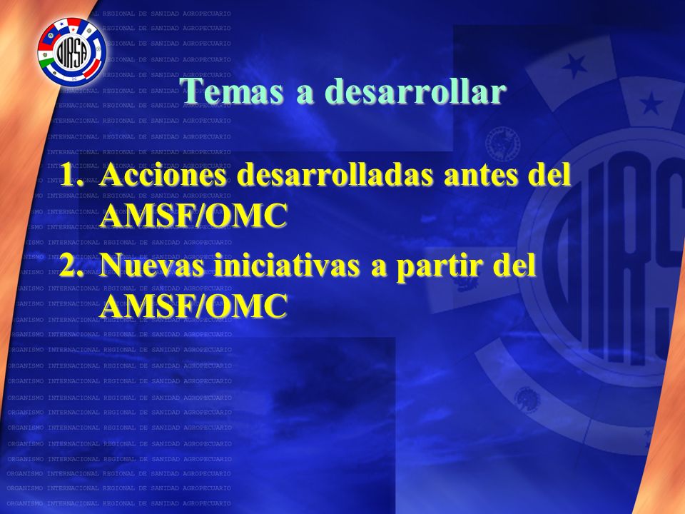 Temas a desarrollar Acciones desarrolladas antes del AMSF/OMC