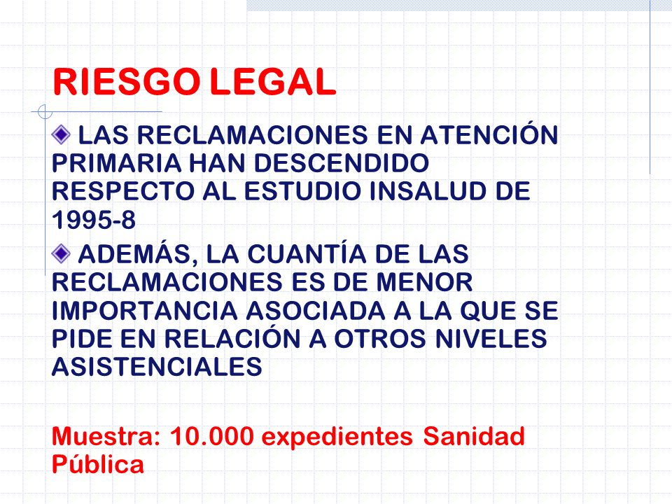 RIESGO LEGAL LAS RECLAMACIONES EN ATENCIÓN PRIMARIA HAN DESCENDIDO RESPECTO AL ESTUDIO INSALUD DE
