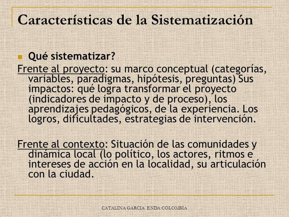 Características de la Sistematización