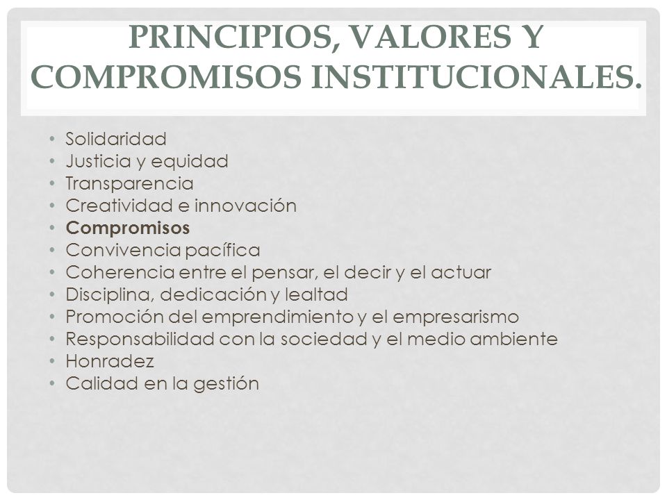 Principios, valores y compromisos institucionales.