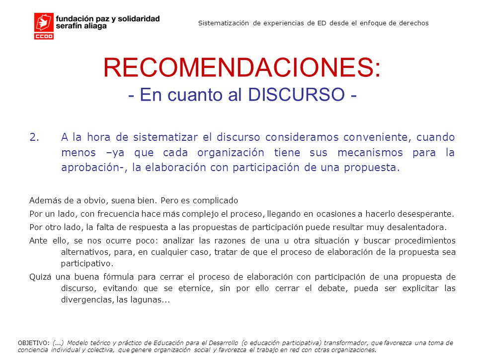 Sistematización de experiencias de ED desde el enfoque de derechos