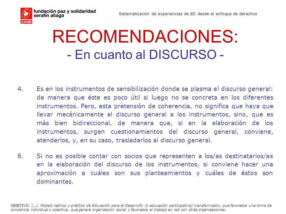 Sistematización de experiencias de ED desde el enfoque de derechos