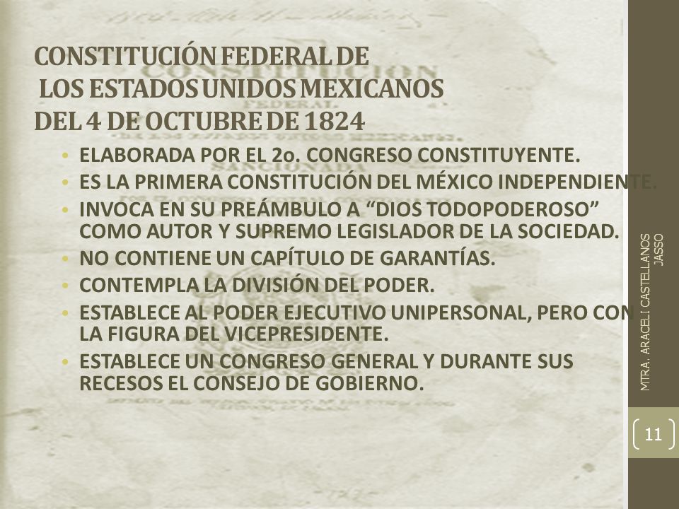 CONSTITUCIÓN FEDERAL DE LOS ESTADOS UNIDOS MEXICANOS DEL 4 DE OCTUBRE DE 1824