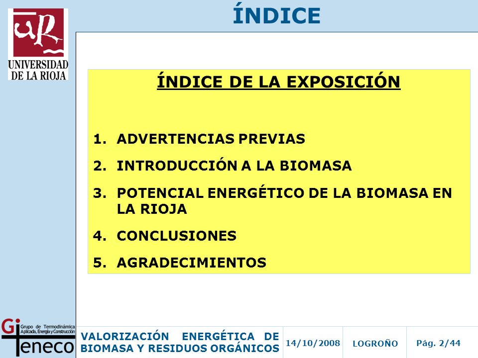 ÍNDICE DE LA EXPOSICIÓN
