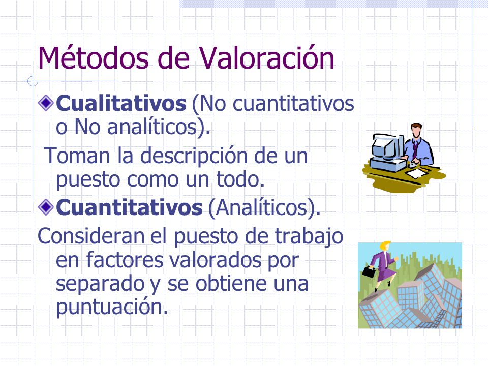 Métodos de Valoración Cualitativos (No cuantitativos o No analíticos).