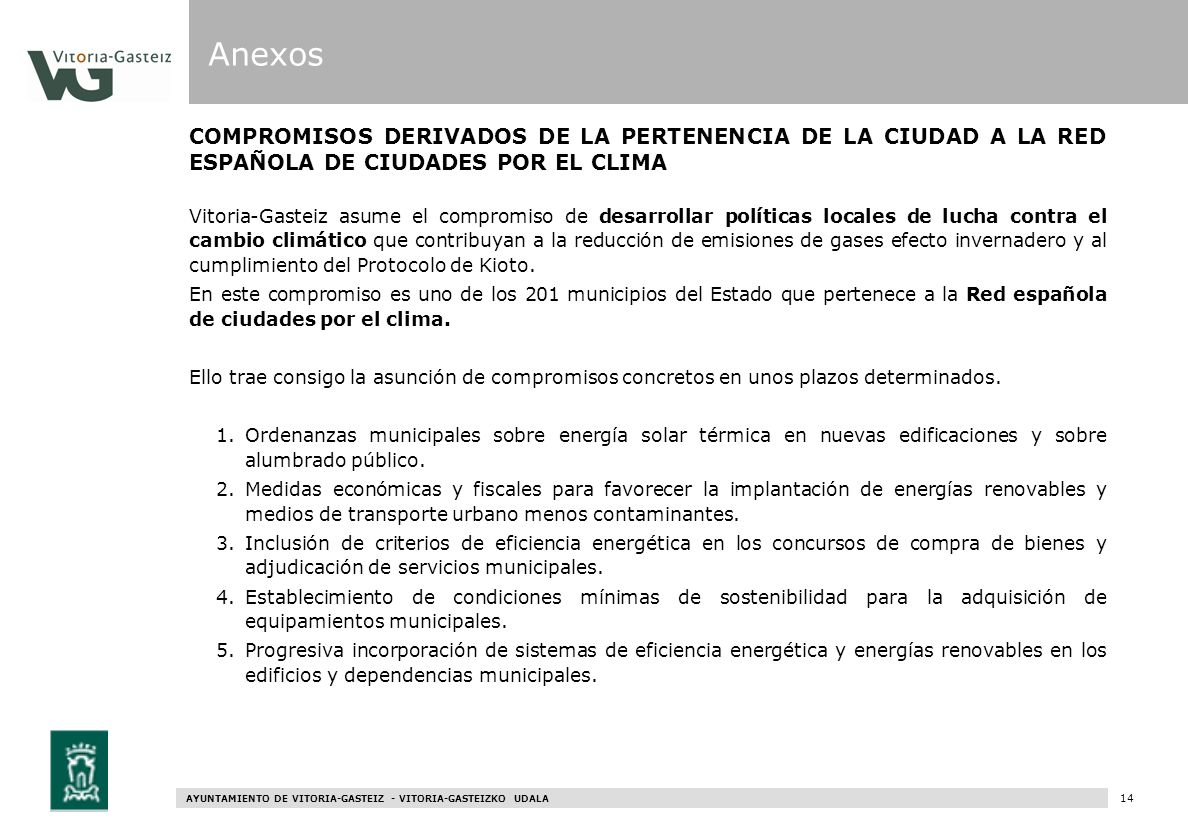 Anexos COMPROMISOS DERIVADOS DE LA PERTENENCIA DE LA CIUDAD A LA RED ESPAÑOLA DE CIUDADES POR EL CLIMA.
