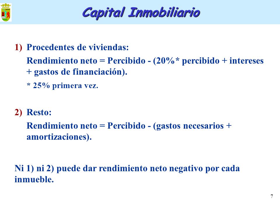 Capital Inmobiliario 1) Procedentes de viviendas: