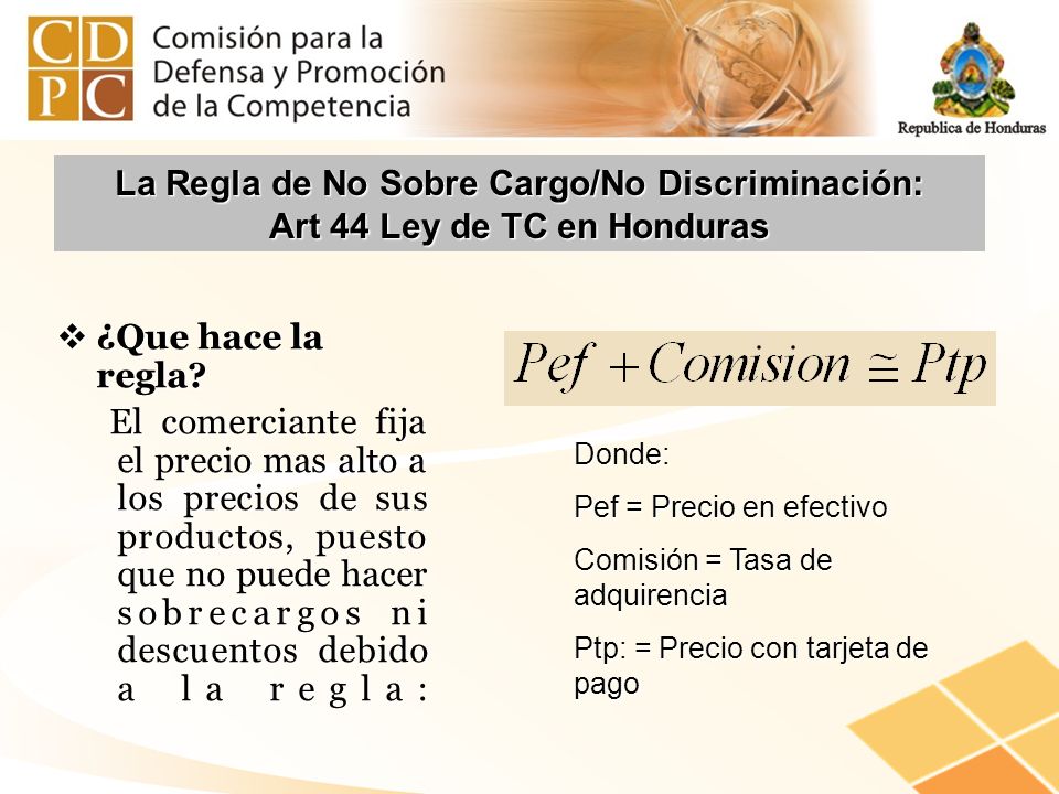 La Regla de No Sobre Cargo/No Discriminación: Art 44 Ley de TC en Honduras