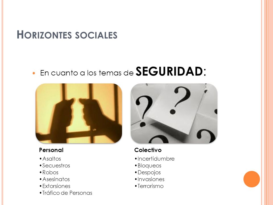 Horizontes sociales En cuanto a los temas de SEGURIDAD: Personal