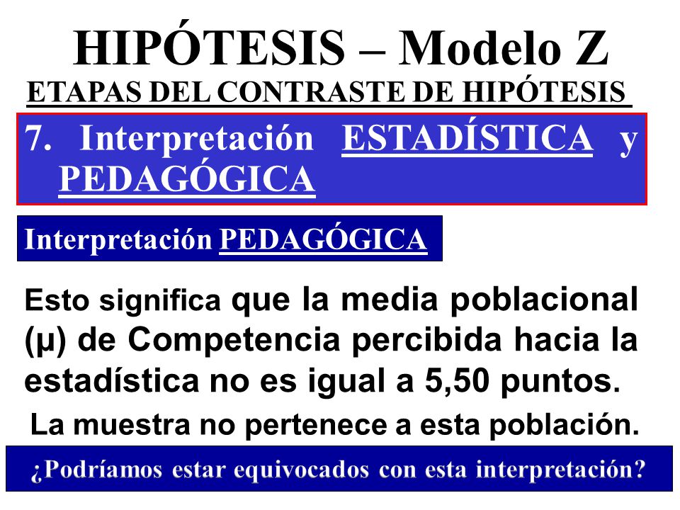 HIPÓTESIS – Modelo Z 7. Interpretación ESTADÍSTICA y PEDAGÓGICA
